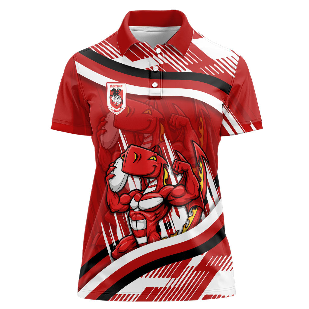 Dragons Rugby Mascot Women Polo Shirt Fierce Athlete Graphic in Sports Style