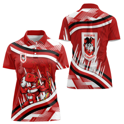Dragons Rugby Mascot Women Polo Shirt Fierce Athlete Graphic in Sports Style