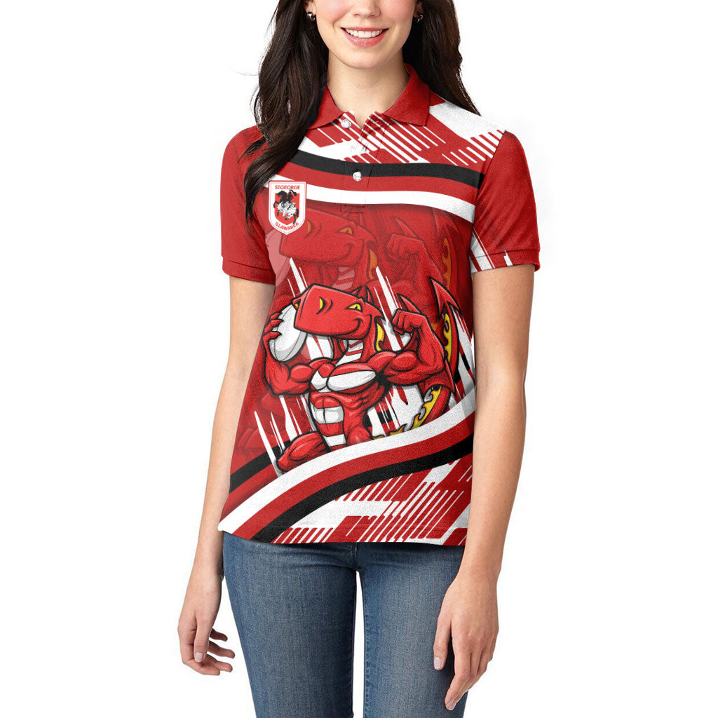 Dragons Rugby Mascot Women Polo Shirt Fierce Athlete Graphic in Sports Style