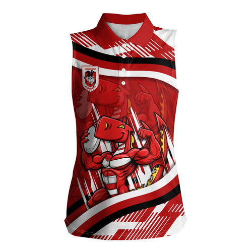 Dragons Rugby Mascot Women Sleeveless Polo Shirt Fierce Athlete Graphic in Sports Style