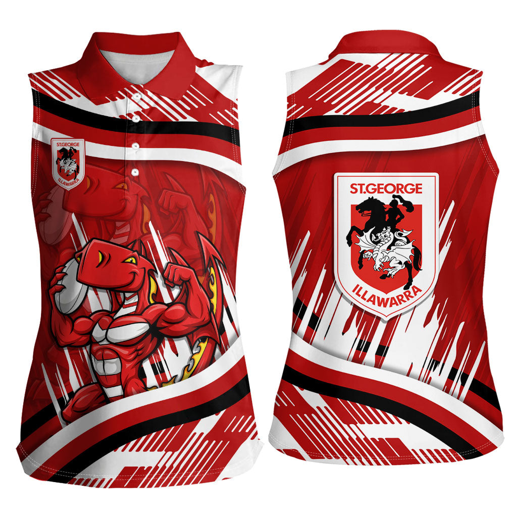 Dragons Rugby Mascot Women Sleeveless Polo Shirt Fierce Athlete Graphic in Sports Style