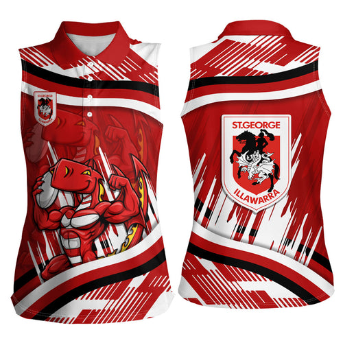 Dragons Rugby Mascot Women Sleeveless Polo Shirt Fierce Athlete Graphic in Sports Style