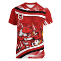Dragons Rugby Mascot Women V-Neck T-Shirt Fierce Athlete Graphic in Sports Style