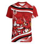 Dragons Rugby Mascot Women V-Neck T-Shirt Fierce Athlete Graphic in Sports Style