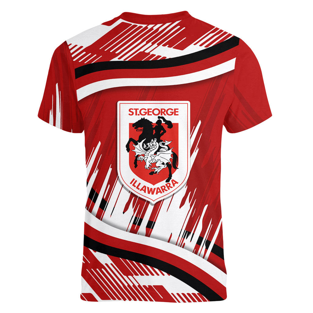 Dragons Rugby Mascot Women V-Neck T-Shirt Fierce Athlete Graphic in Sports Style