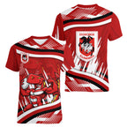 Dragons Rugby Mascot Women V-Neck T-Shirt Fierce Athlete Graphic in Sports Style