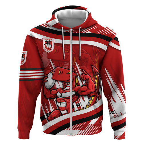 Dragons Rugby Mascot Zip Hoodie Fierce Athlete Graphic in Sports Style