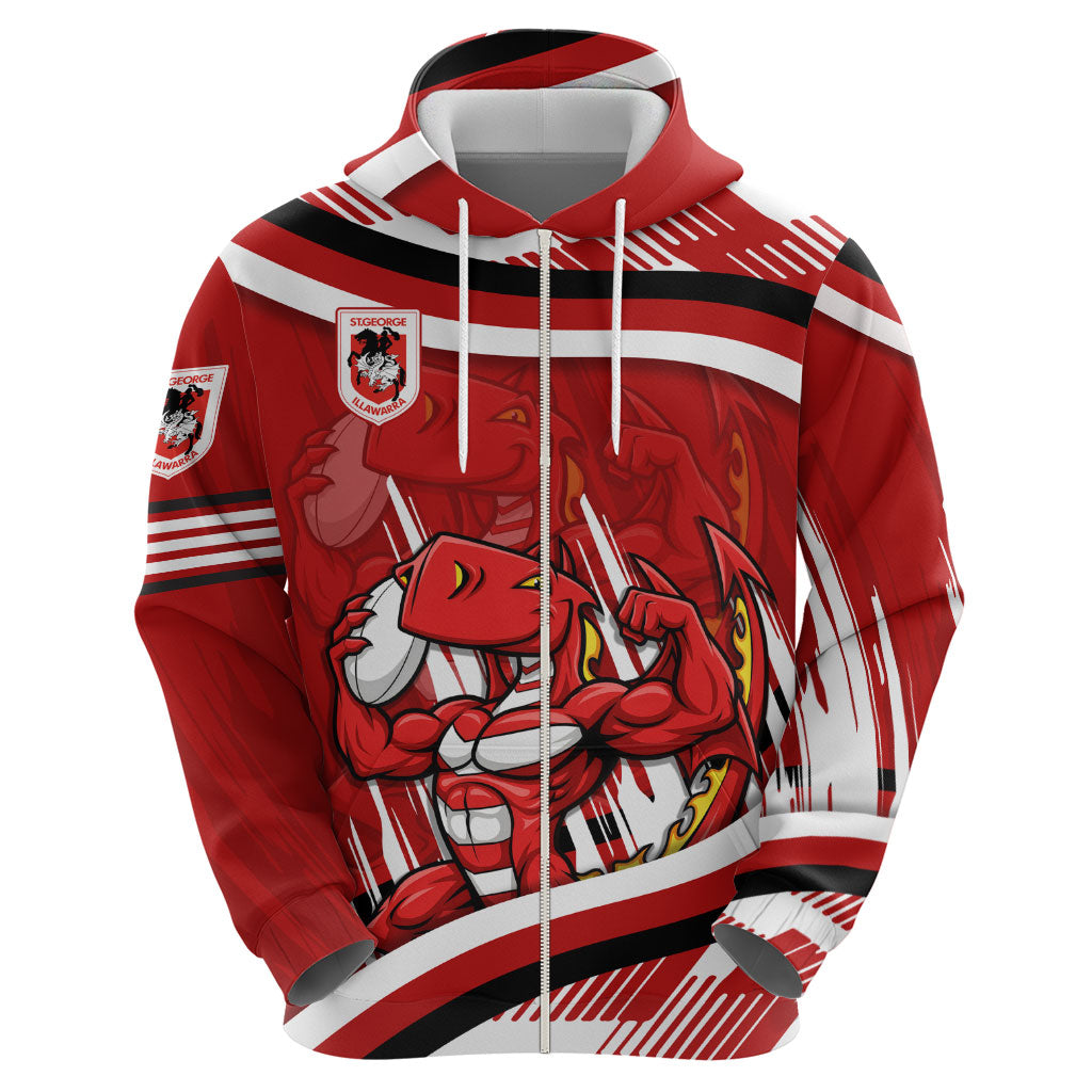 Dragons Rugby Mascot Zip Hoodie Fierce Athlete Graphic in Sports Style