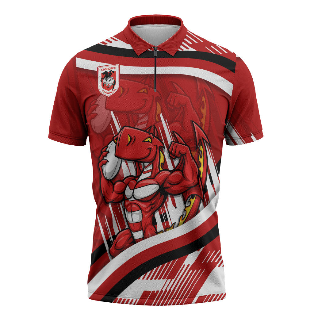 Dragons Rugby Mascot Zipper Polo Shirt Fierce Athlete Graphic in Sports Style