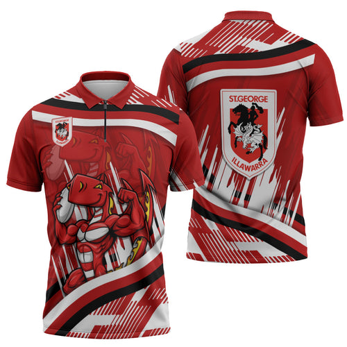 Dragons Rugby Mascot Zipper Polo Shirt Fierce Athlete Graphic in Sports Style