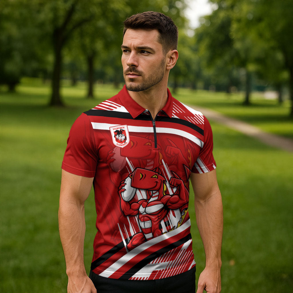 Dragons Rugby Mascot Zipper Polo Shirt Fierce Athlete Graphic in Sports Style