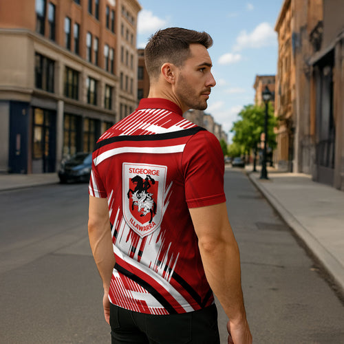 Dragons Rugby Mascot Zipper Polo Shirt Fierce Athlete Graphic in Sports Style
