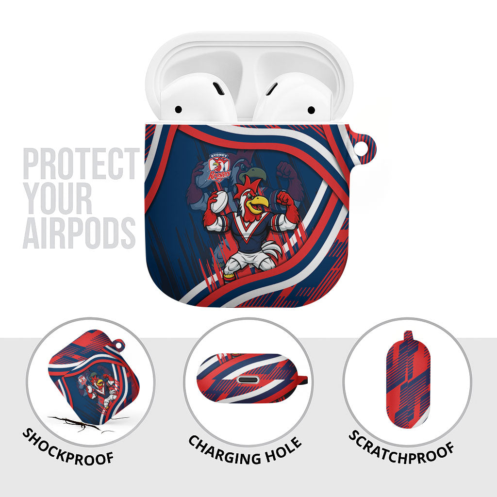 Roosters Rugby Mascot AirPods Case Fierce Athlete Graphic in Sports Style