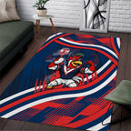 Roosters Rugby Mascot Area Rug Fierce Athlete Graphic in Sports Style