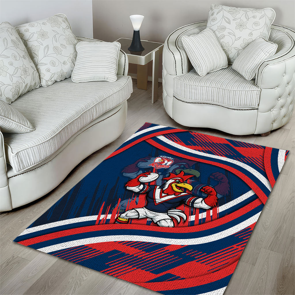 Roosters Rugby Mascot Area Rug Fierce Athlete Graphic in Sports Style