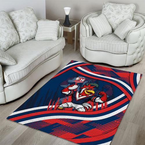Roosters Rugby Mascot Area Rug Fierce Athlete Graphic in Sports Style