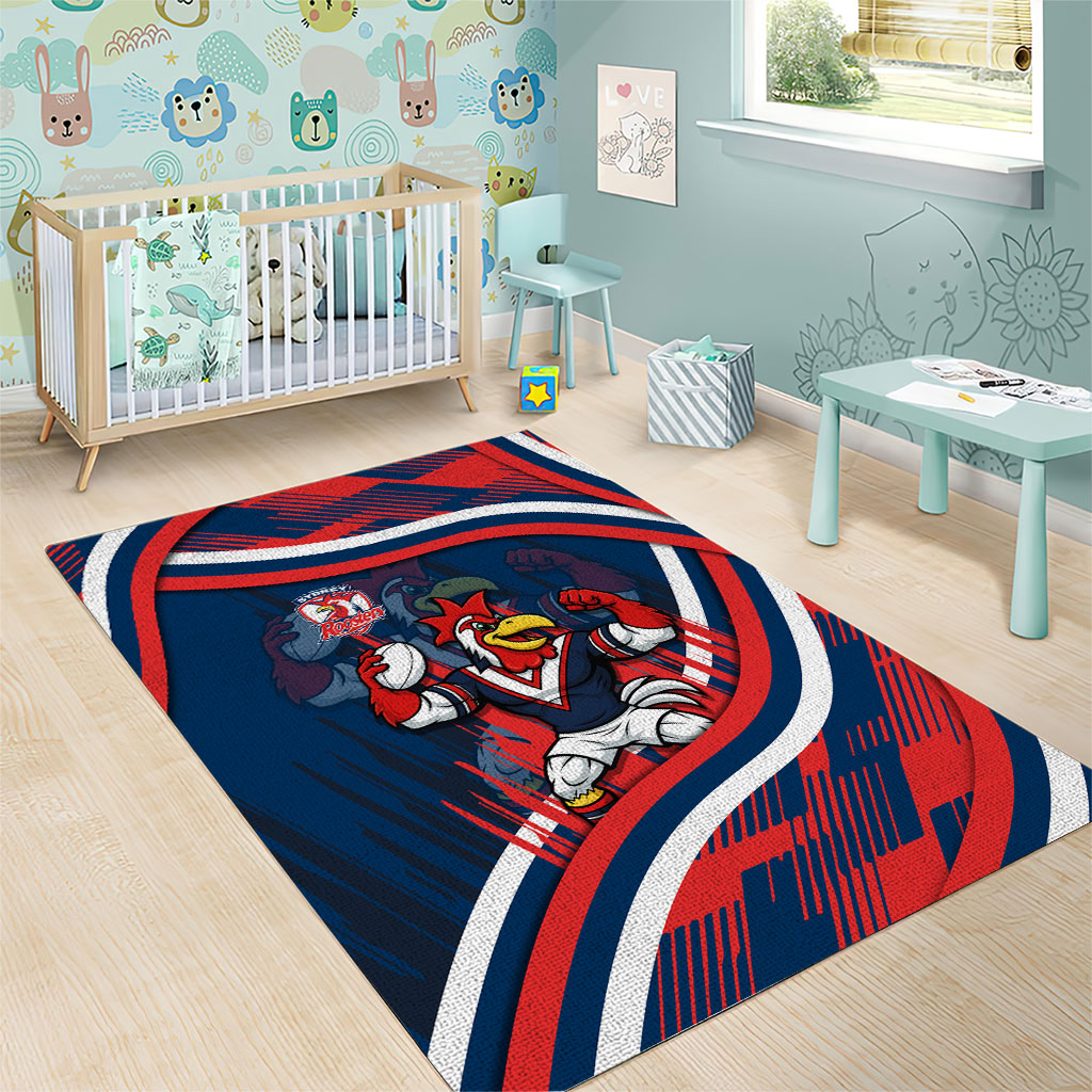 Roosters Rugby Mascot Area Rug Fierce Athlete Graphic in Sports Style