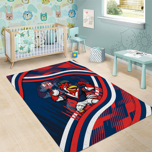 Roosters Rugby Mascot Area Rug Fierce Athlete Graphic in Sports Style