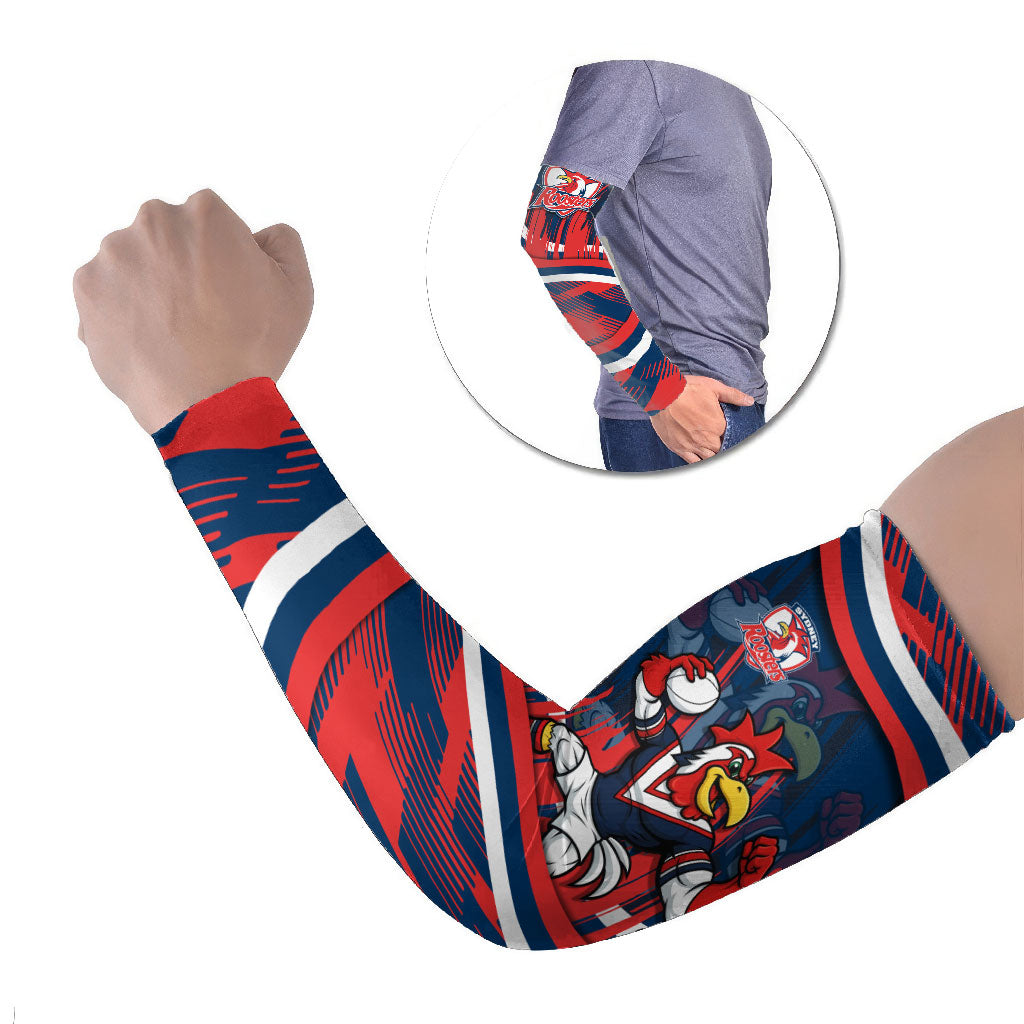 Roosters Rugby Mascot Arm Sleeves Fierce Athlete Graphic in Sports Style