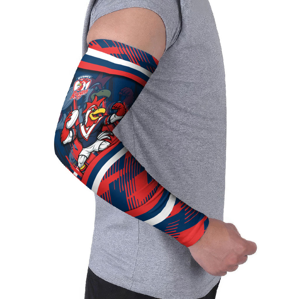 Roosters Rugby Mascot Arm Sleeves Fierce Athlete Graphic in Sports Style