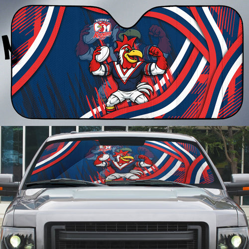 Roosters Rugby Mascot Auto Sun Shade Fierce Athlete Graphic in Sports Style