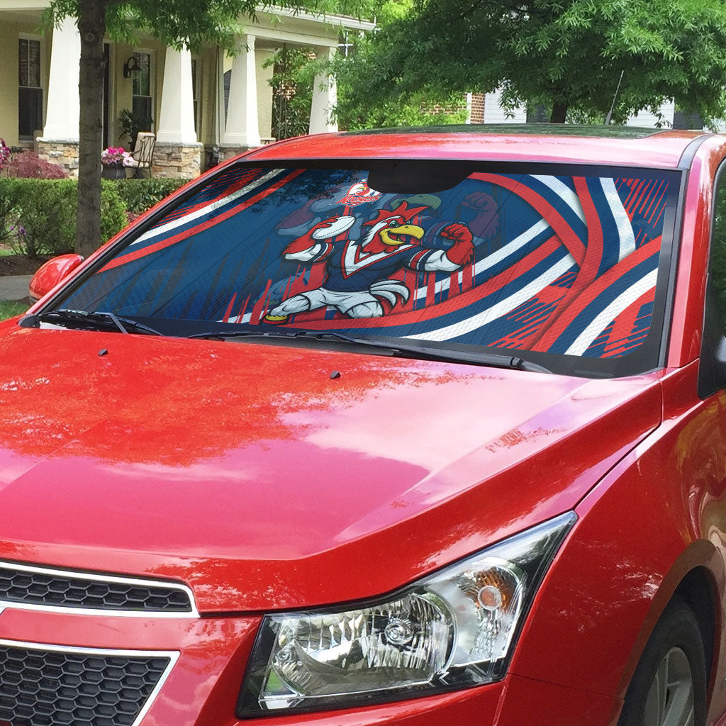 Roosters Rugby Mascot Auto Sun Shade Fierce Athlete Graphic in Sports Style