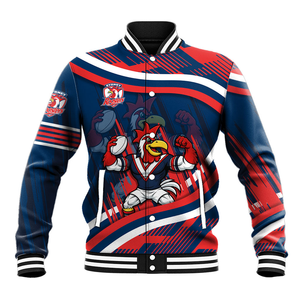 Roosters Rugby Mascot Baseball Jacket Fierce Athlete Graphic in Sports Style