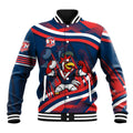 Roosters Rugby Mascot Baseball Jacket Fierce Athlete Graphic in Sports Style