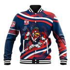 Roosters Rugby Mascot Baseball Jacket Fierce Athlete Graphic in Sports Style