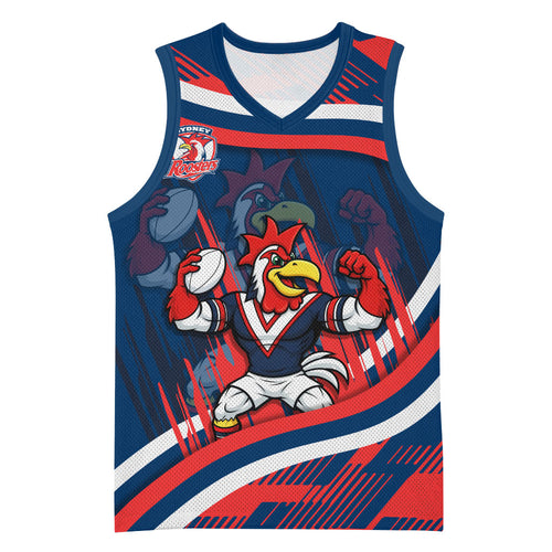 Roosters Rugby Mascot Basketball Jersey Fierce Athlete Graphic in Sports Style