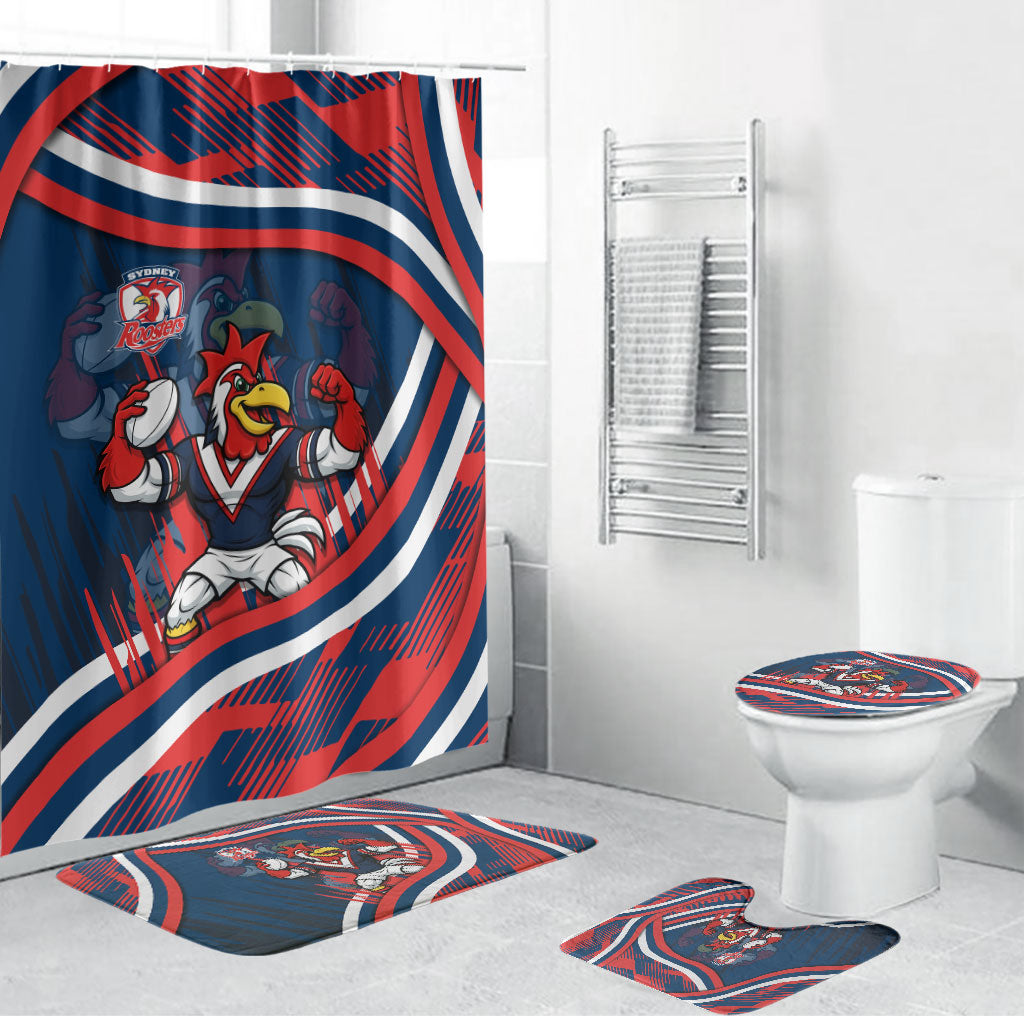 Roosters Rugby Mascot Bathroom Set Fierce Athlete Graphic in Sports Style