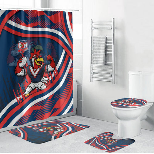 Roosters Rugby Mascot Bathroom Set Fierce Athlete Graphic in Sports Style