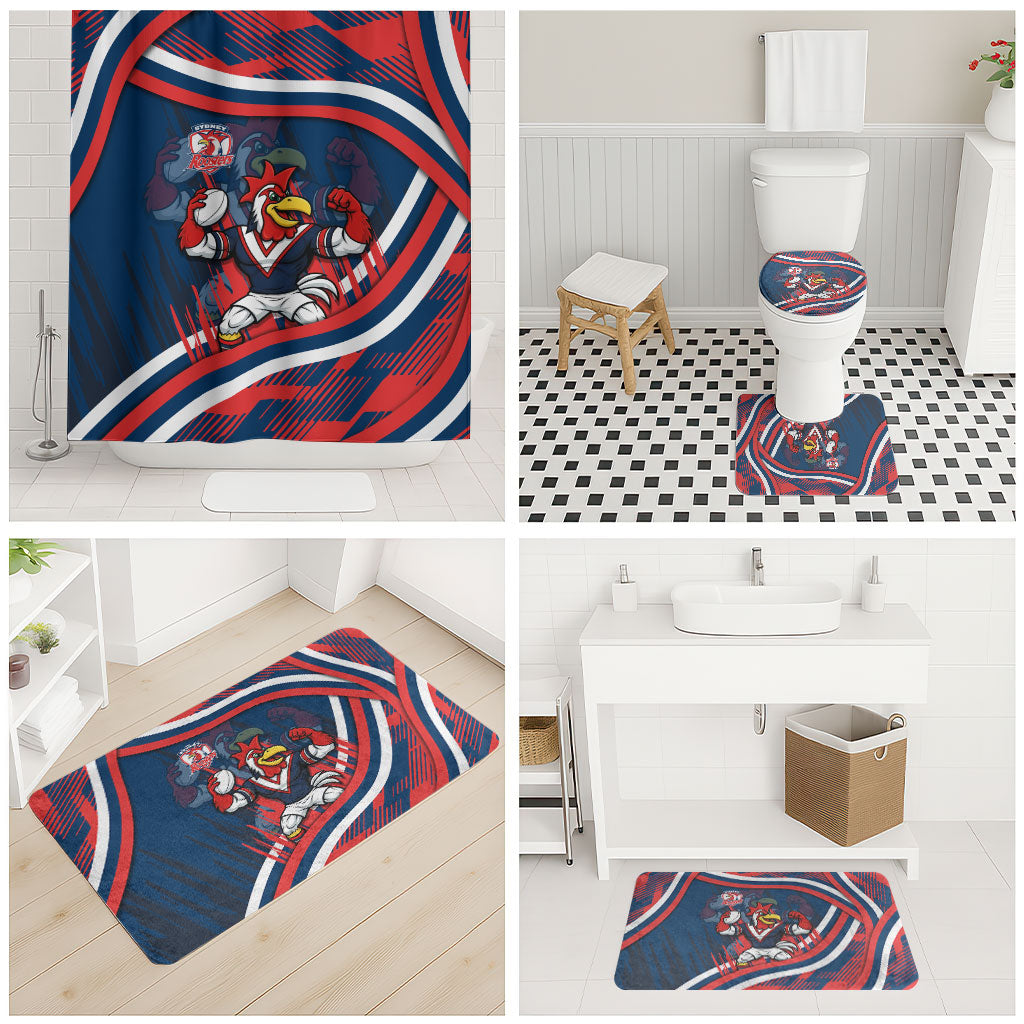 Roosters Rugby Mascot Bathroom Set Fierce Athlete Graphic in Sports Style