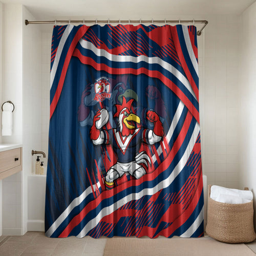 Roosters Rugby Mascot Bathroom Set Fierce Athlete Graphic in Sports Style