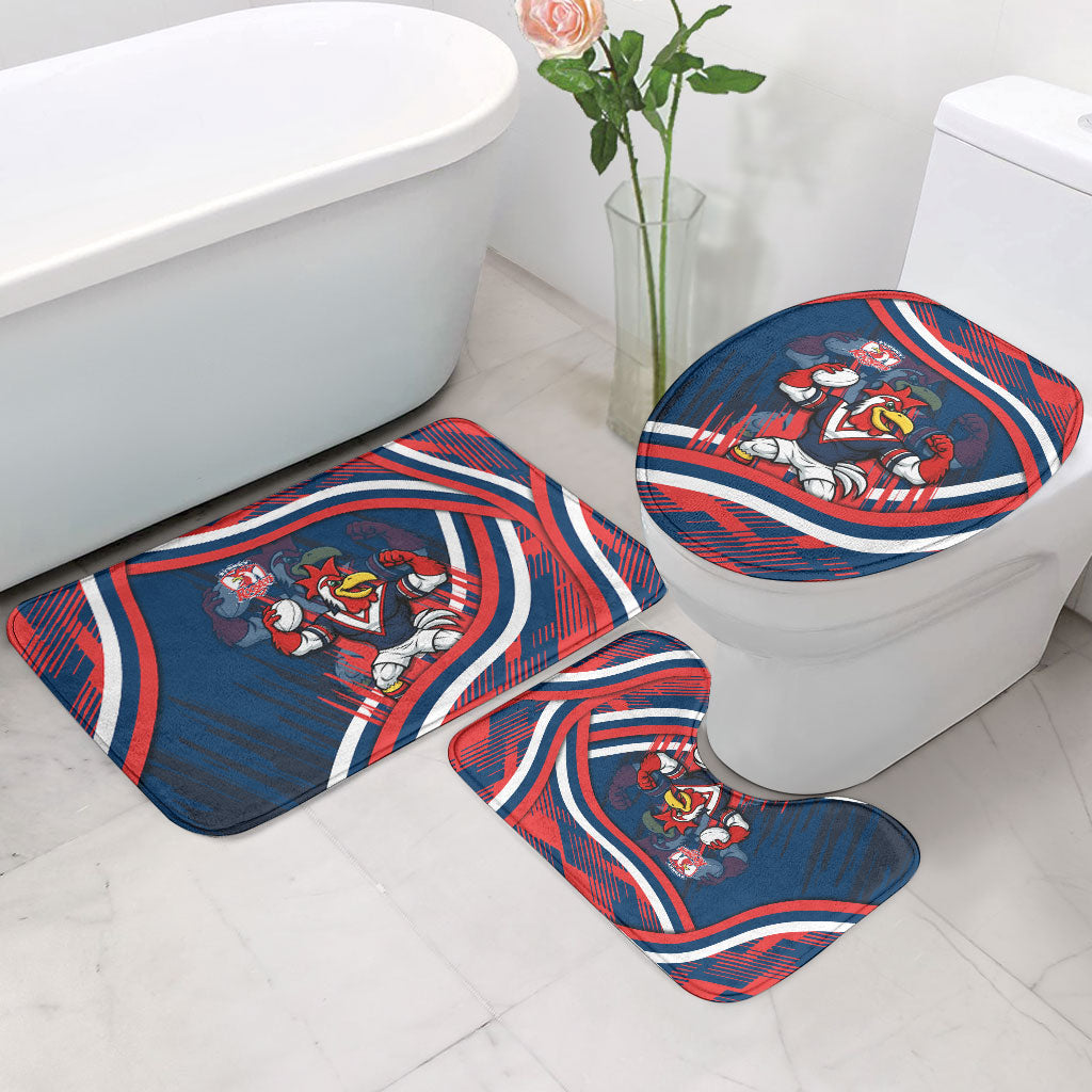 Roosters Rugby Mascot Bathroom Set Fierce Athlete Graphic in Sports Style