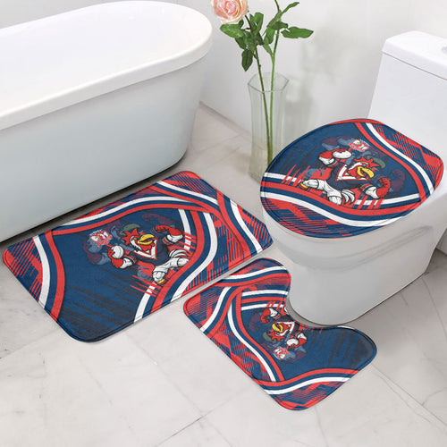Roosters Rugby Mascot Bathroom Set Fierce Athlete Graphic in Sports Style