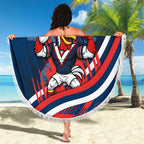Roosters Rugby Mascot Beach Blanket Fierce Athlete Graphic in Sports Style