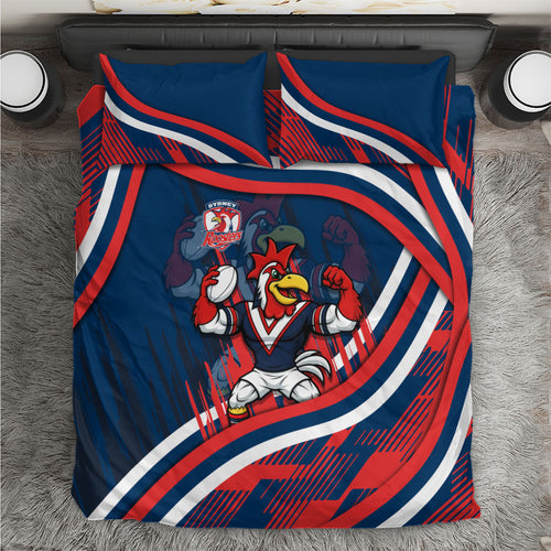 Roosters Rugby Mascot Bedding Set Fierce Athlete Graphic in Sports Style