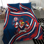 Roosters Rugby Mascot Bedding Set Fierce Athlete Graphic in Sports Style