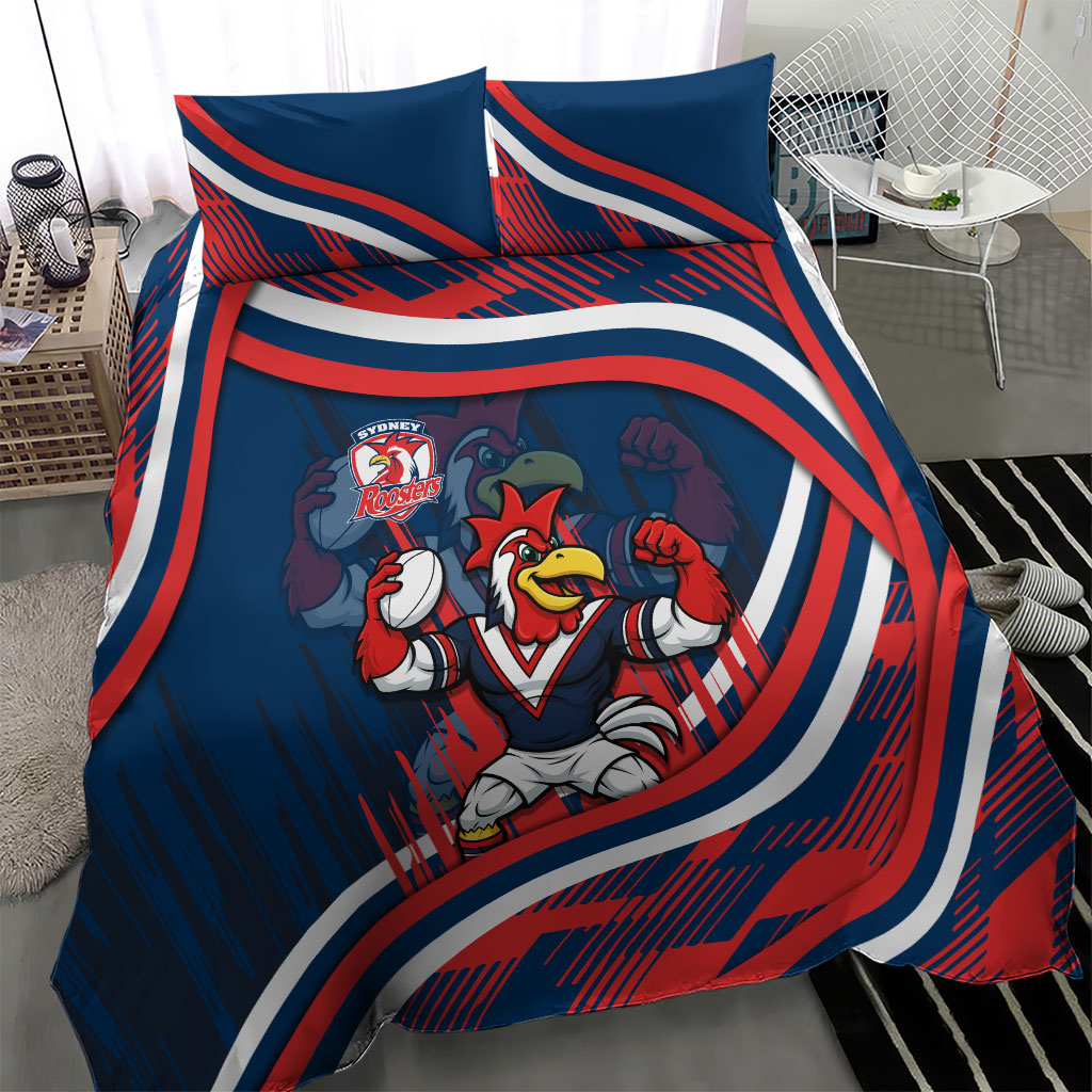Roosters Rugby Mascot Bedding Set Fierce Athlete Graphic in Sports Style