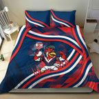 Roosters Rugby Mascot Bedding Set Fierce Athlete Graphic in Sports Style