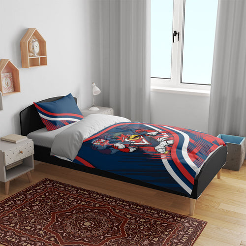 Roosters Rugby Mascot Bedding Set Fierce Athlete Graphic in Sports Style