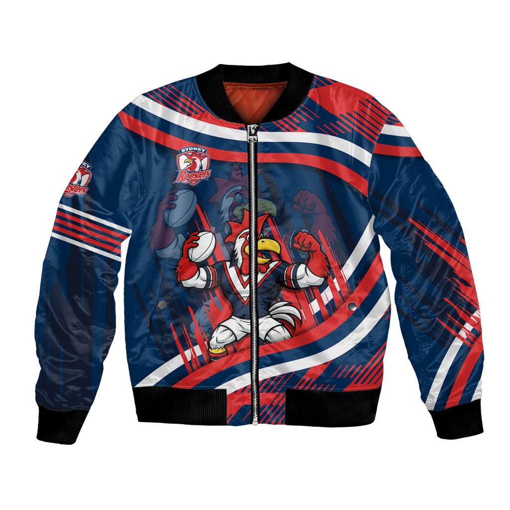 Roosters Rugby Mascot Bomber Jacket Fierce Athlete Graphic in Sports Style