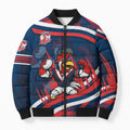 Roosters Rugby Mascot Bomber Puffer Jacket Fierce Athlete Graphic in Sports Style