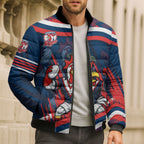 Roosters Rugby Mascot Bomber Puffer Jacket Fierce Athlete Graphic in Sports Style