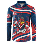 Roosters Rugby Mascot Button Sweatshirt Fierce Athlete Graphic in Sports Style