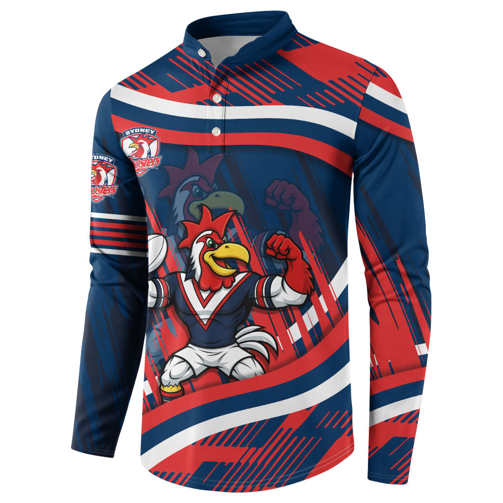 Roosters Rugby Mascot Button Sweatshirt Fierce Athlete Graphic in Sports Style