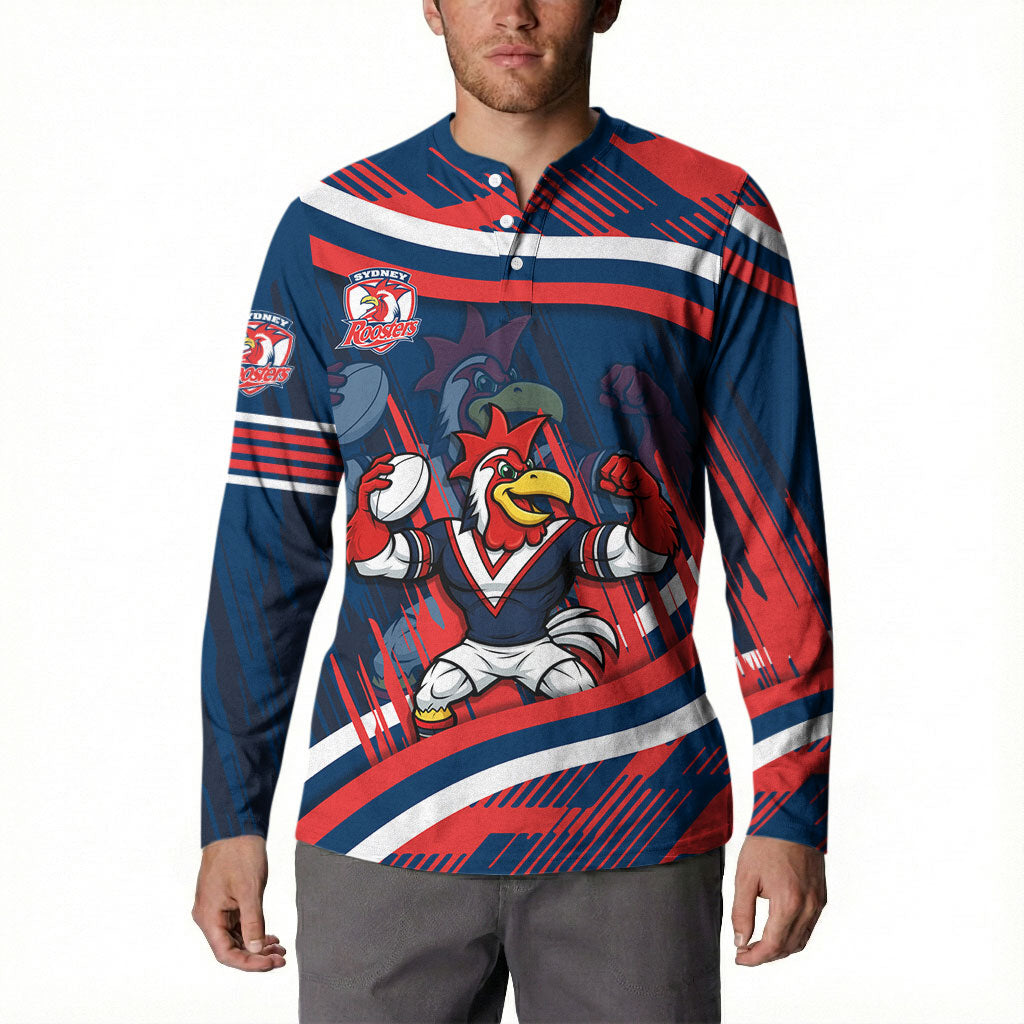 Roosters Rugby Mascot Button Sweatshirt Fierce Athlete Graphic in Sports Style