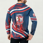 Roosters Rugby Mascot Button Sweatshirt Fierce Athlete Graphic in Sports Style