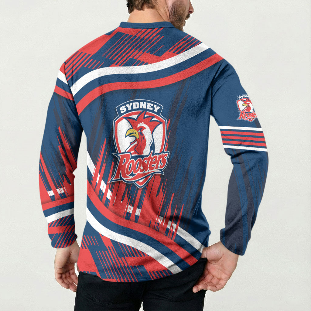 Roosters Rugby Mascot Button Sweatshirt Fierce Athlete Graphic in Sports Style